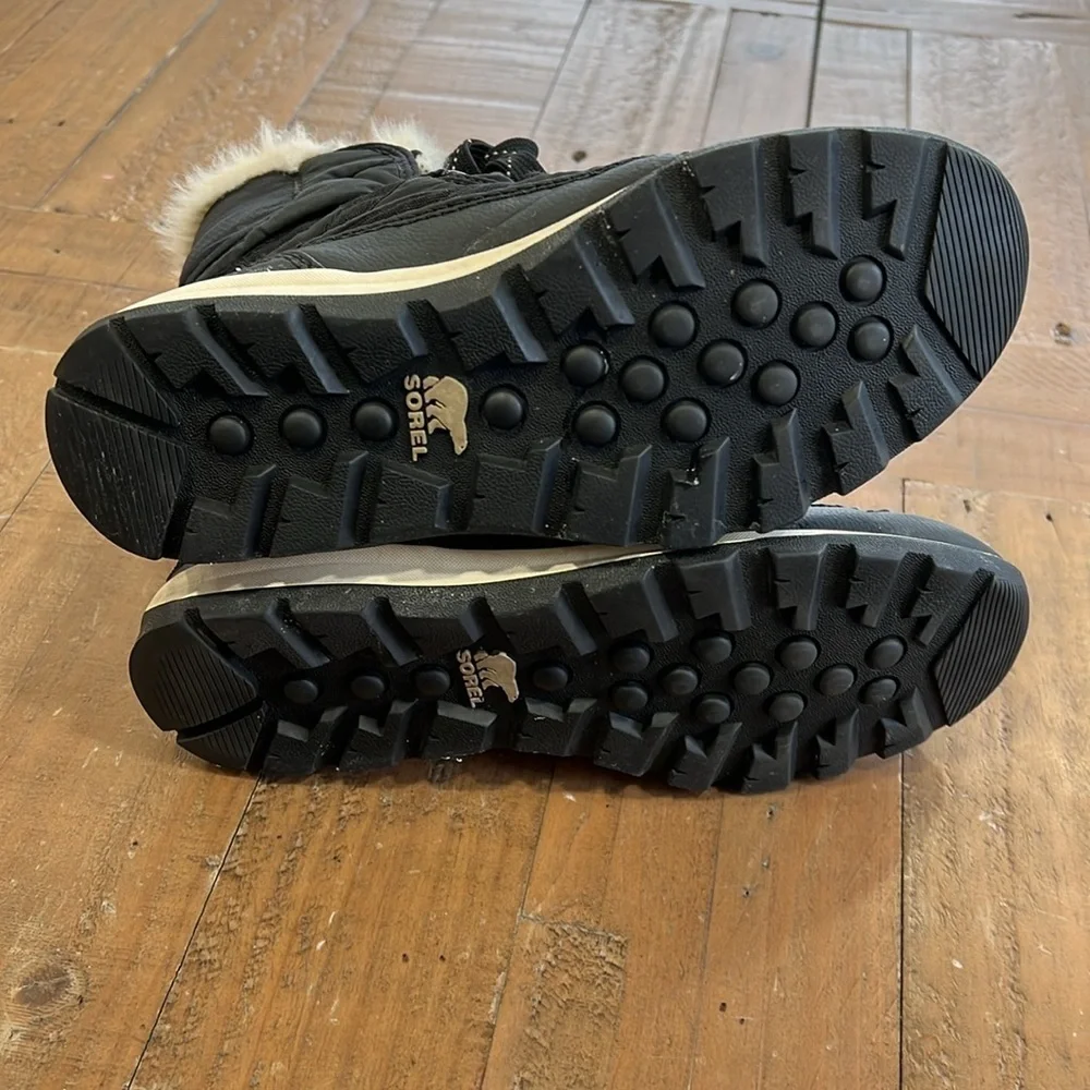 Sorel Whitney black faux fur winter boots